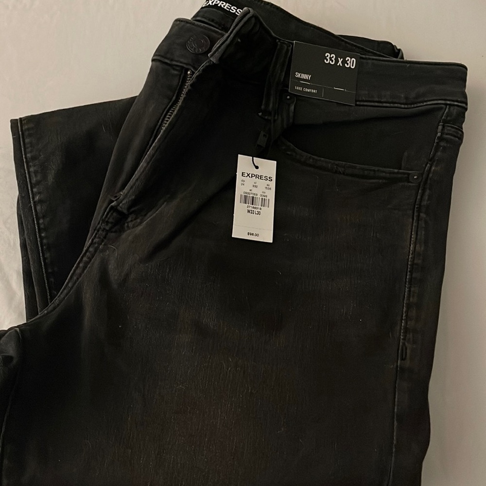 Men's Express Destroyed Light Black Jeans - Stretch Skinny Fit - 33x30